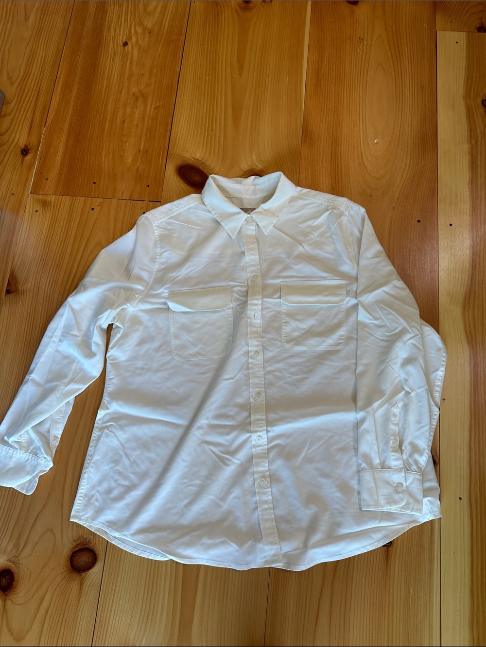 Chico's Tunic-length White Button-Front Blouse with Chest Pockets